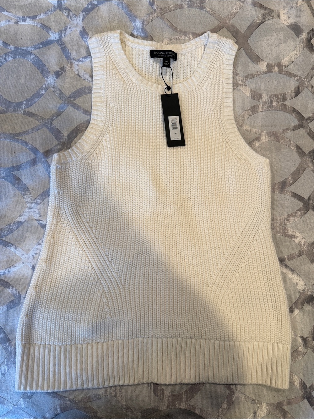 Banana Republic Ivory Ribbed Sleeveless Crewneck Sweater